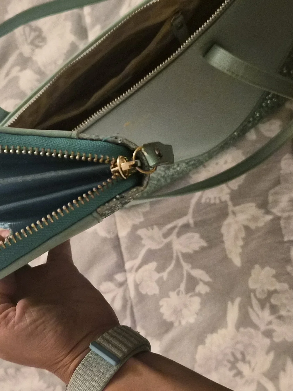 Kate Spade Mint Green Glitter Bottom Tote And Matching Wallet